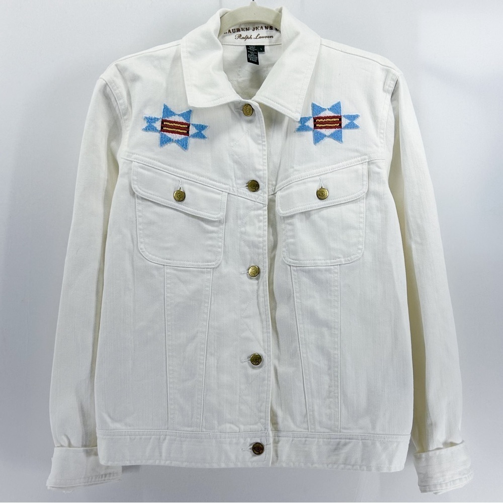 Ralph Lauren Western Aztec Beaded Denim Jacket EUC